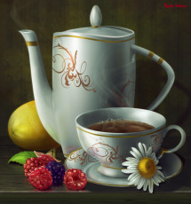 Натюрморт чай с малиной